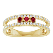 14K Yellow Lab-Grown Ruby & 1/4 CTW Natural Diamond Ring