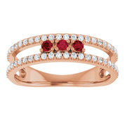 14K Rose Lab-Grown Ruby & 1/4 CTW Natural Diamond Ring