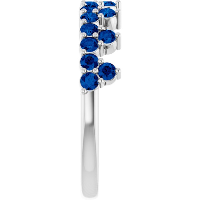14K White Lab-Grown Blue Sapphire Crown Ring