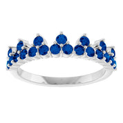 14K White Lab-Grown Blue Sapphire Crown Ring