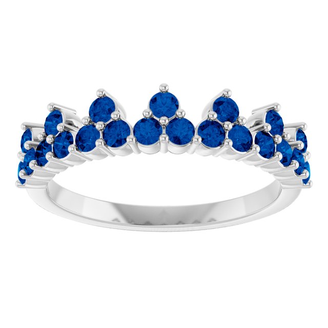 14K White Lab-Grown Blue Sapphire Crown Ring