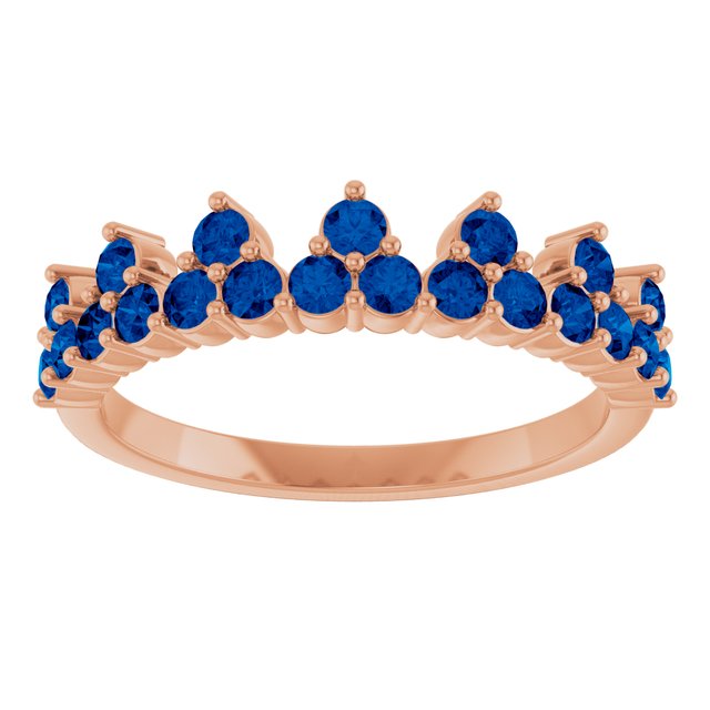 14K Rose Lab-Grown Blue Sapphire Crown Ring