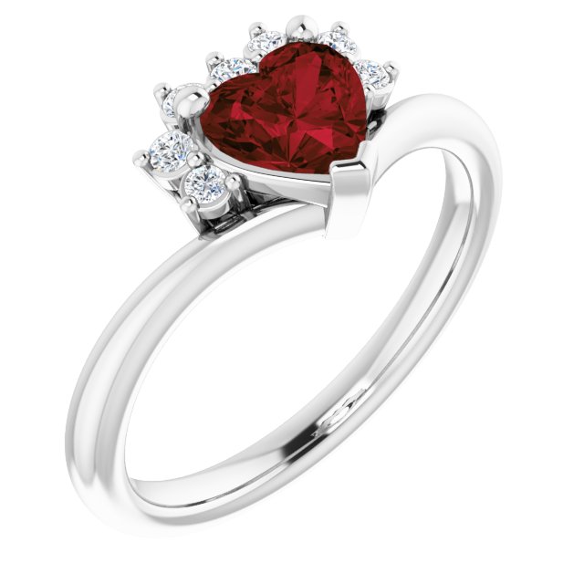 14K White Natural Mozambique Garnet & .03 CTW Natural Diamond Heart Rring
