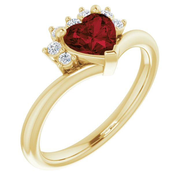 14K Yellow Natural Mozambique Garnet & .03 CTW Natural Diamond Heart Rring