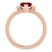 14K Rose Natural Mozambique Garnet & .03 CTW Natural Diamond Heart Rring
