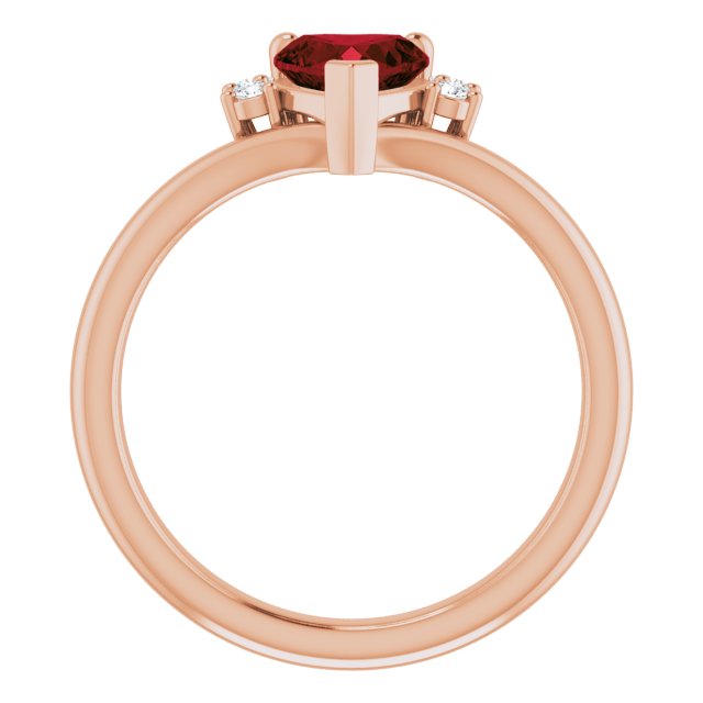 14K Rose Natural Mozambique Garnet & .03 CTW Natural Diamond Heart Rring