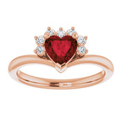 14K Rose Natural Mozambique Garnet & .03 CTW Natural Diamond Heart Rring