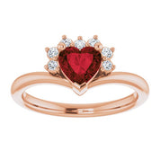 14K Rose Natural Mozambique Garnet & .03 CTW Natural Diamond Heart Rring