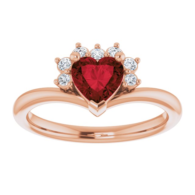 14K Rose Natural Mozambique Garnet & .03 CTW Natural Diamond Heart Rring