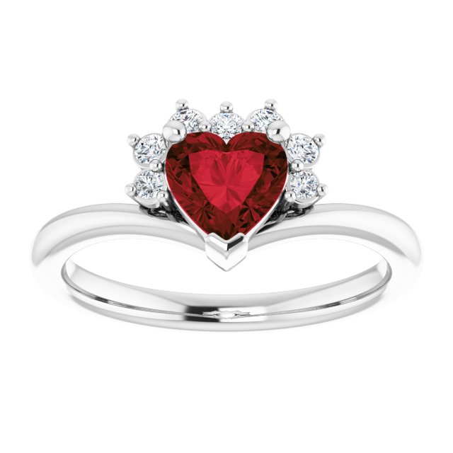 14K White Natural Mozambique Garnet & .03 CTW Natural Diamond Heart Rring