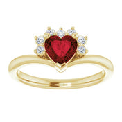 14K Yellow Natural Mozambique Garnet & .03 CTW Natural Diamond Heart Rring