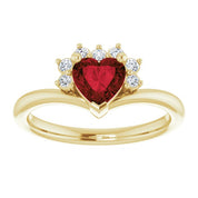 14K Yellow Natural Mozambique Garnet & .03 CTW Natural Diamond Heart Rring