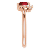 14K Rose Natural Mozambique Garnet & .03 CTW Natural Diamond Heart Rring
