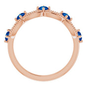 14K Rose Lab-Grown Blue Sapphire & .05 Natural Diamond Crown Ring