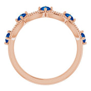 14K Rose Lab-Grown Blue Sapphire & .05 Natural Diamond Crown Ring