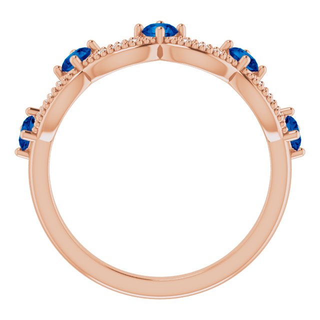 14K Rose Lab-Grown Blue Sapphire & .05 Natural Diamond Crown Ring