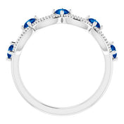 14K White Lab-Grown Blue Sapphire & .05 Natural Diamond Crown Ring