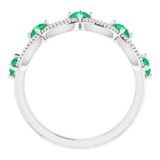 Sterling Silver Lab-Grown Emerald & .05 Natural Diamond Crown Ring