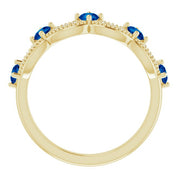 14K Yellow Lab-Grown Blue Sapphire & .05 Natural Diamond Crown Ring