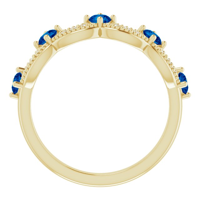 14K Yellow Lab-Grown Blue Sapphire & .05 Natural Diamond Crown Ring