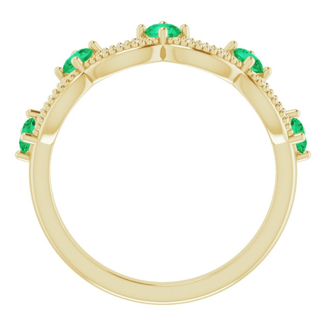 14K Yellow Lab-Grown Emerald & .05 Natural Diamond Crown Ring