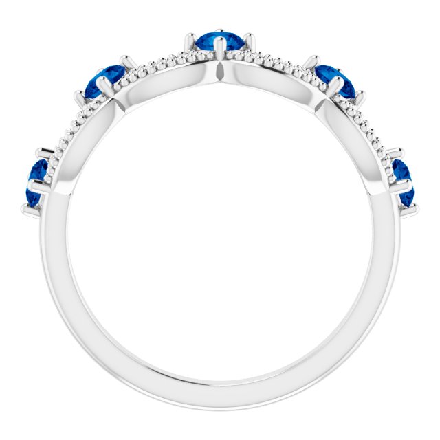 Sterling Silver Lab-Grown Blue Sapphire & .05 Natural Diamond Crown Ring