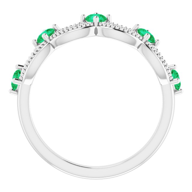 14K White Lab-Grown Emerald & .05 Natural Diamond Crown Ring