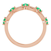 14K Rose Lab-Grown Emerald & .05 Natural Diamond Crown Ring