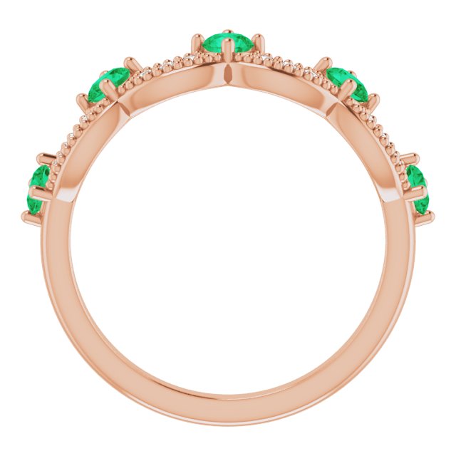 14K Rose Lab-Grown Emerald & .05 Natural Diamond Crown Ring