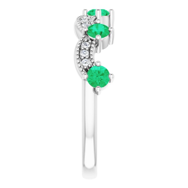 14K White Lab-Grown Emerald & .05 Natural Diamond Crown Ring