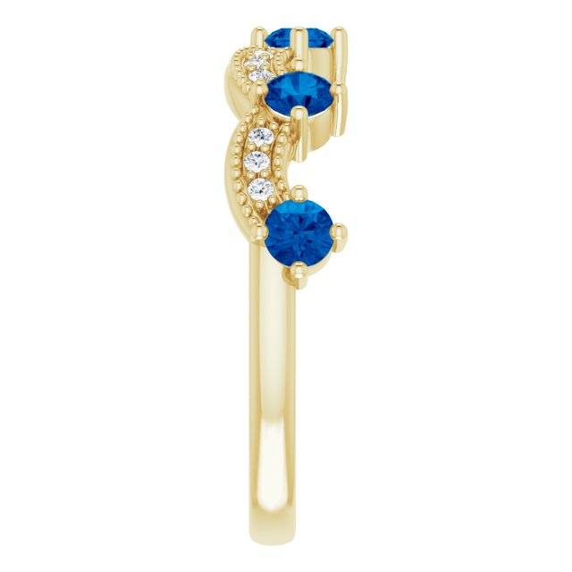 14K Yellow Lab-Grown Blue Sapphire & .05 Natural Diamond Crown Ring