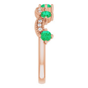 14K Rose Lab-Grown Emerald & .05 Natural Diamond Crown Ring