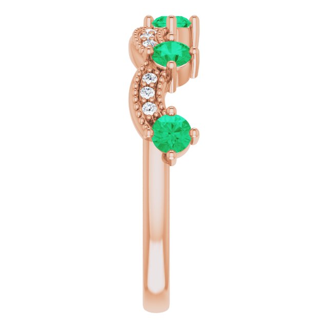14K Rose Lab-Grown Emerald & .05 Natural Diamond Crown Ring