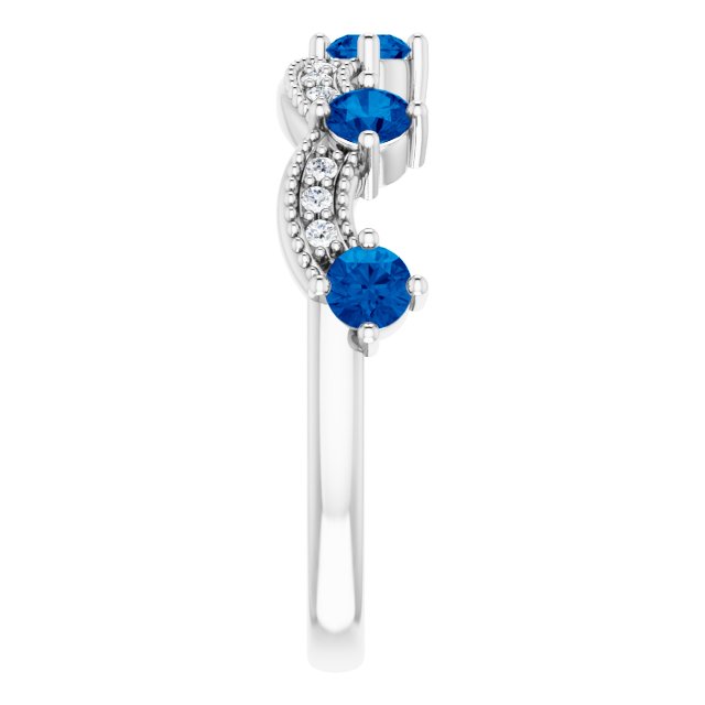 Sterling Silver Lab-Grown Blue Sapphire & .05 Natural Diamond Crown Ring