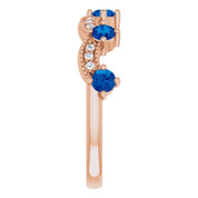 14K Rose Lab-Grown Blue Sapphire & .05 Natural Diamond Crown Ring