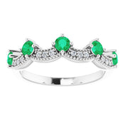 14K White Lab-Grown Emerald & .05 Natural Diamond Crown Ring