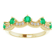 14K Yellow Lab-Grown Emerald & .05 Natural Diamond Crown Ring