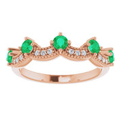 14K Rose Lab-Grown Emerald & .05 Natural Diamond Crown Ring