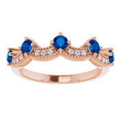 14K Rose Lab-Grown Blue Sapphire & .05 Natural Diamond Crown Ring