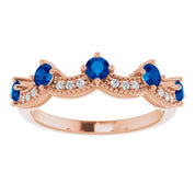 14K Rose Lab-Grown Blue Sapphire & .05 Natural Diamond Crown Ring
