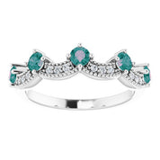 14K White Lab-Grown Alexandrite & .05 Natural Diamond Crown Ring