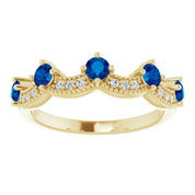 14K Yellow Lab-Grown Blue Sapphire & .05 Natural Diamond Crown Ring