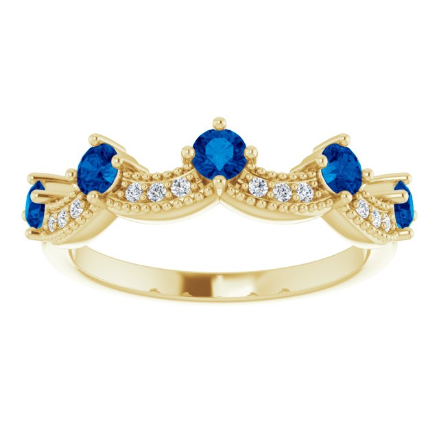 14K Yellow Lab-Grown Blue Sapphire & .05 Natural Diamond Crown Ring