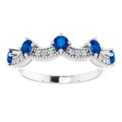 14K White Lab-Grown Blue Sapphire & .05 Natural Diamond Crown Ring