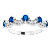 14K White Lab-Grown Blue Sapphire & .05 Natural Diamond Crown Ring