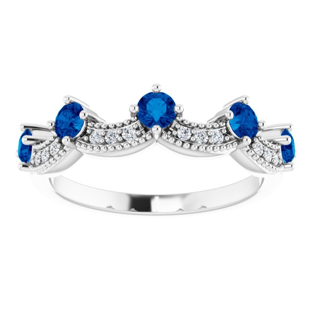 14K White Lab-Grown Blue Sapphire & .05 Natural Diamond Crown Ring
