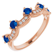14K Rose Lab-Grown Blue Sapphire & .05 Natural Diamond Crown Ring
