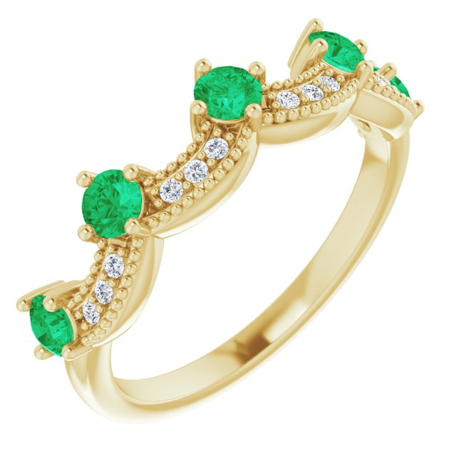 14K Yellow Lab-Grown Emerald & .05 Natural Diamond Crown Ring