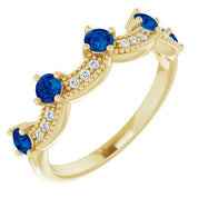 14K Yellow Lab-Grown Blue Sapphire & .05 Natural Diamond Crown Ring