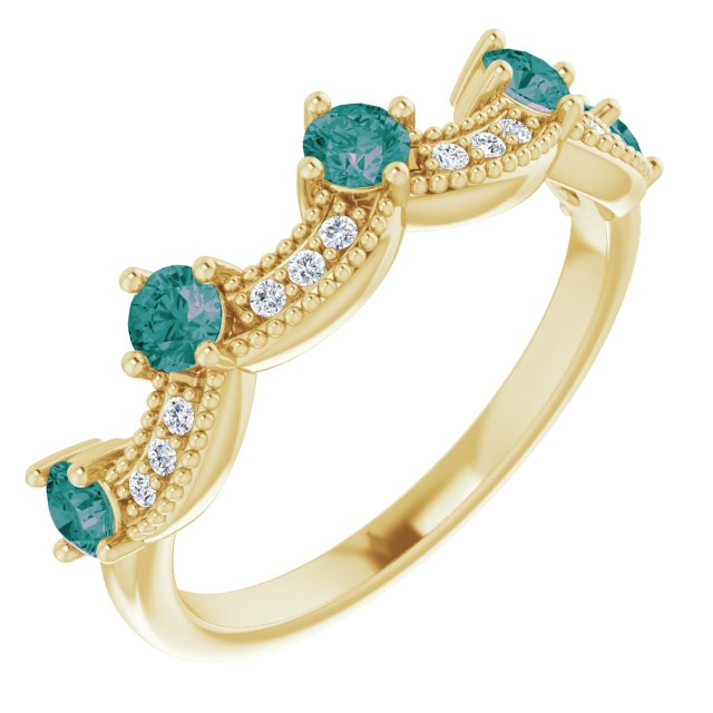 14K Yellow Lab-Grown Alexandrite & .05 Natural Diamond Crown Ring